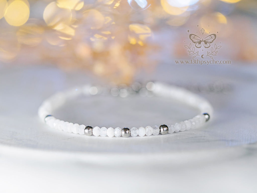 Handmade Dainty faceted Moonstone gemstone bracelet - 13th Psyche