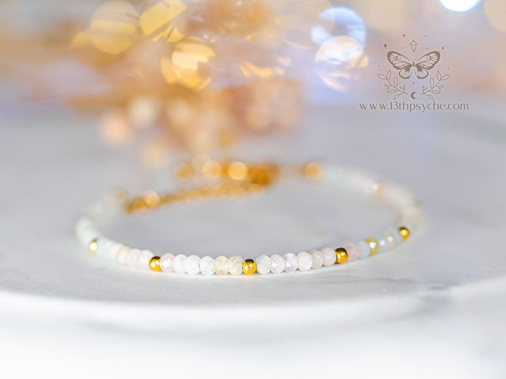 Handmade Dainty faceted Morganite gemstone bracelet - 13th Psyche