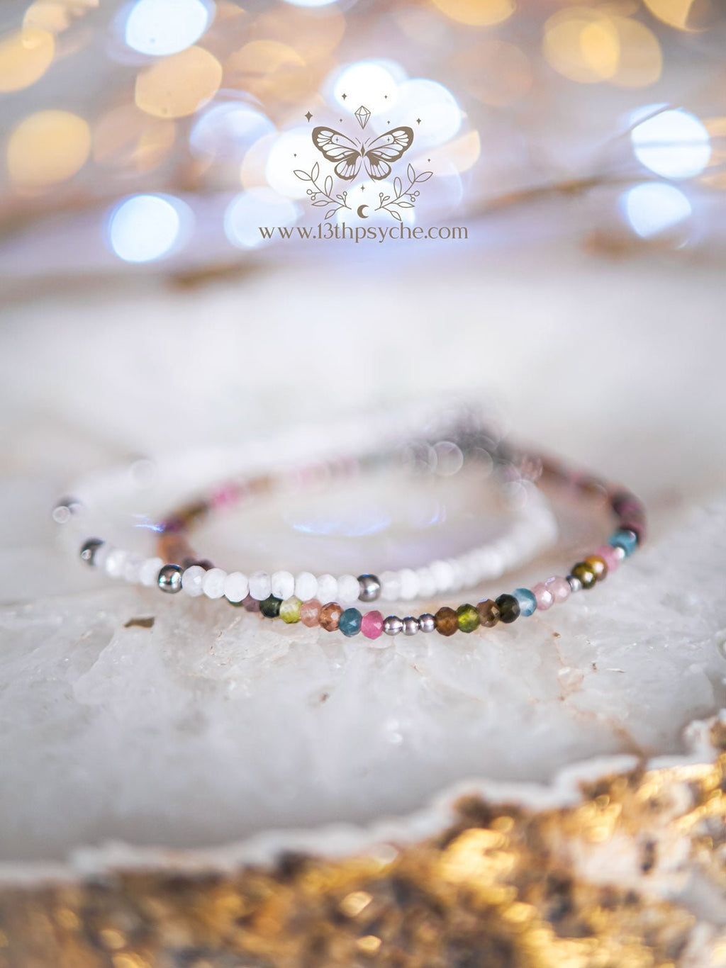 Handmade Dainty faceted watermelon Tourmaline gemstone bracelet - 13th Psyche