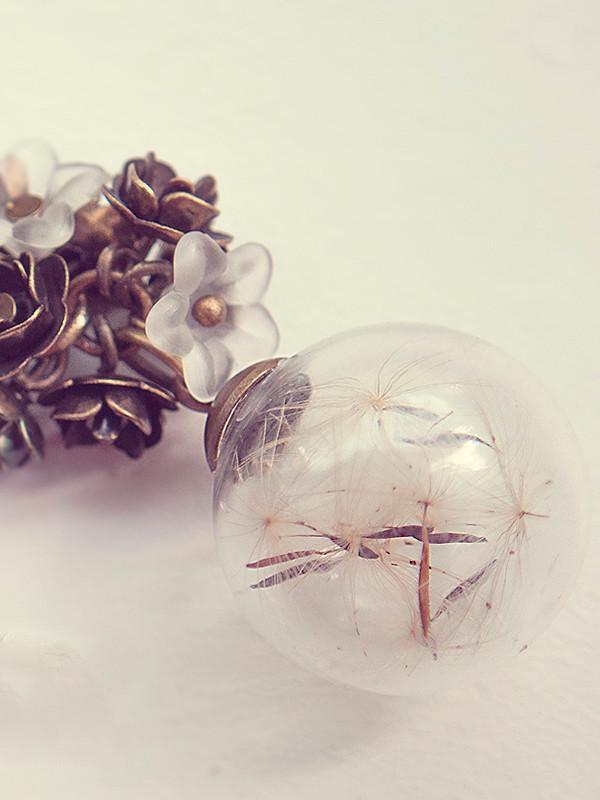 Handmade Make a wish, real dandelion seeds glass globe necklace - 13th Psyche