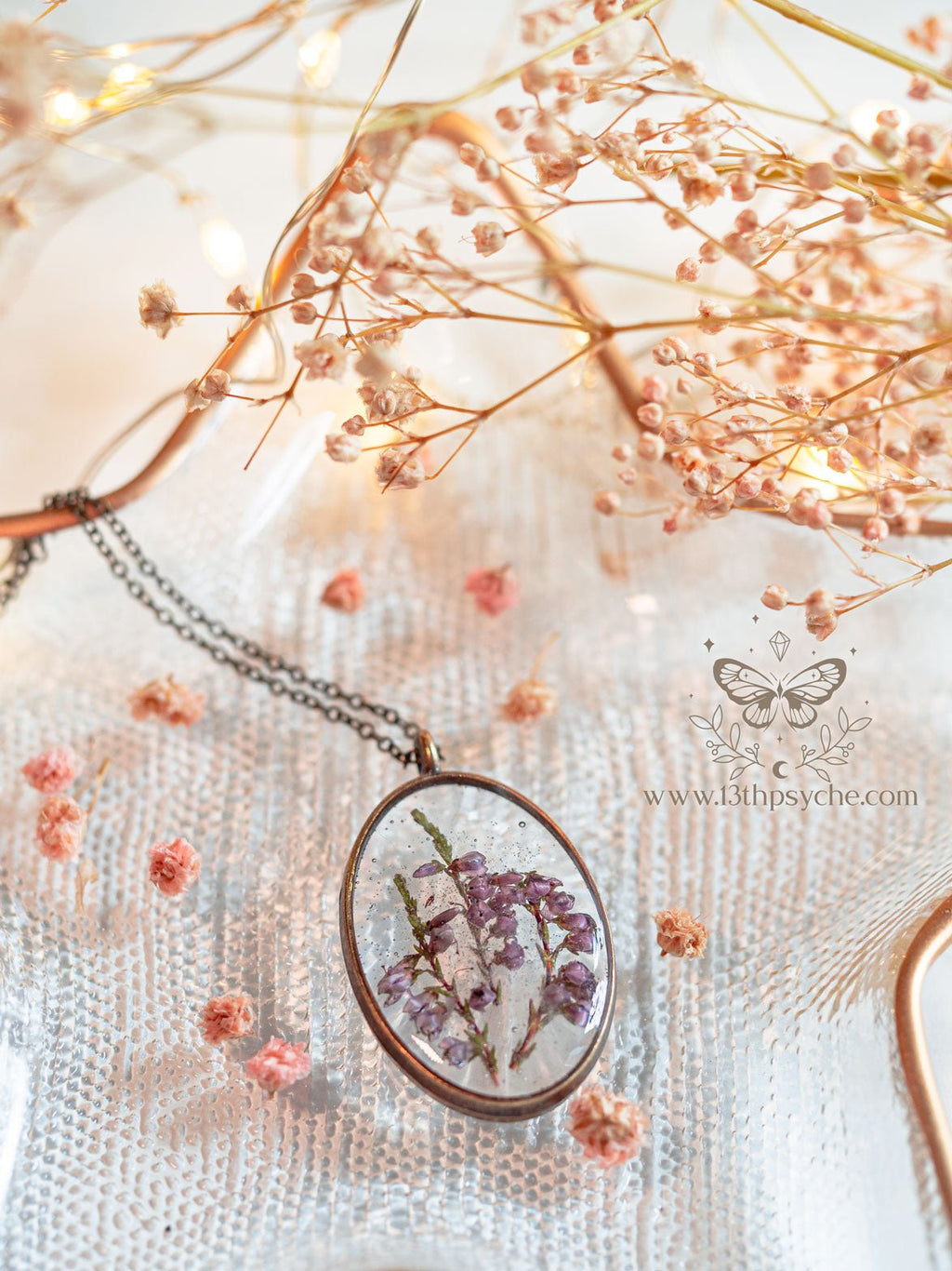 Handmade Dried heather pendant necklace pendant necklace - 13th Psyche