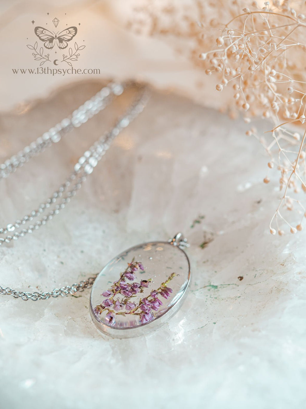 Handmade Dried heather pendant necklace pendant necklace - 13th Psyche