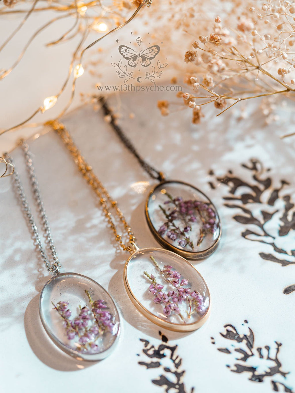 Handmade Dried heather pendant necklace pendant necklace - 13th Psyche
