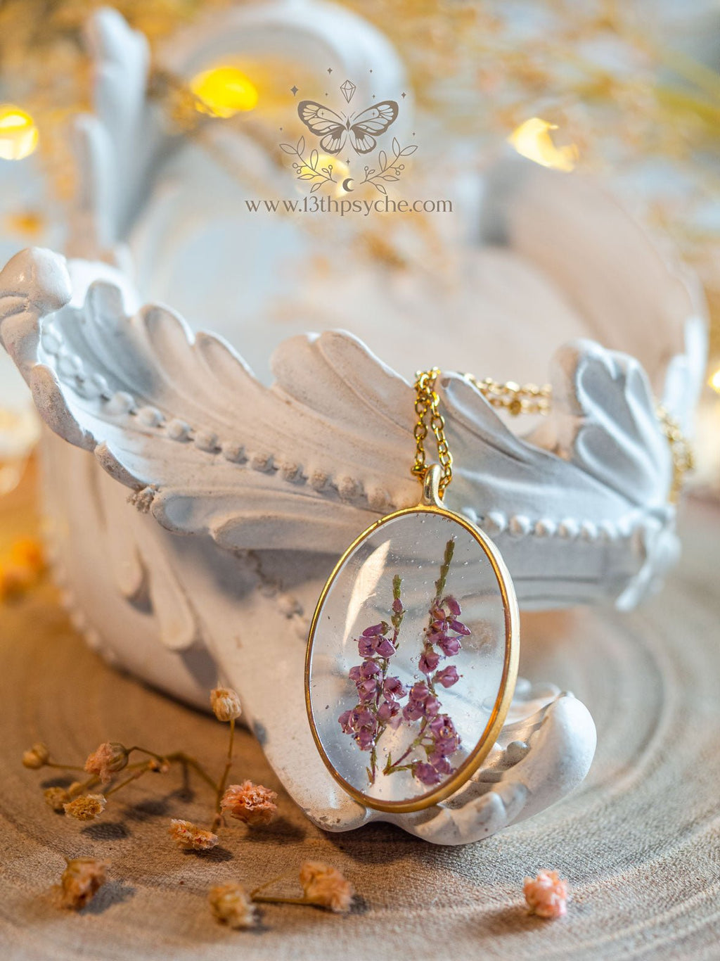 Handmade Dried heather pendant necklace pendant necklace - 13th Psyche