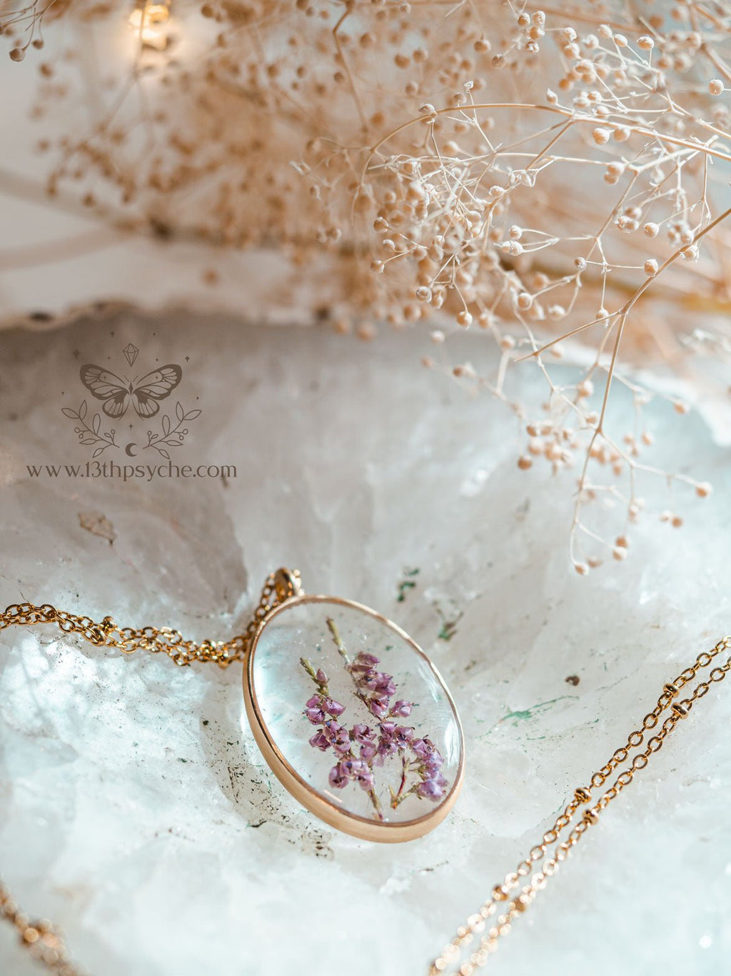 Handmade Dried heather pendant necklace pendant necklace - 13th Psyche
