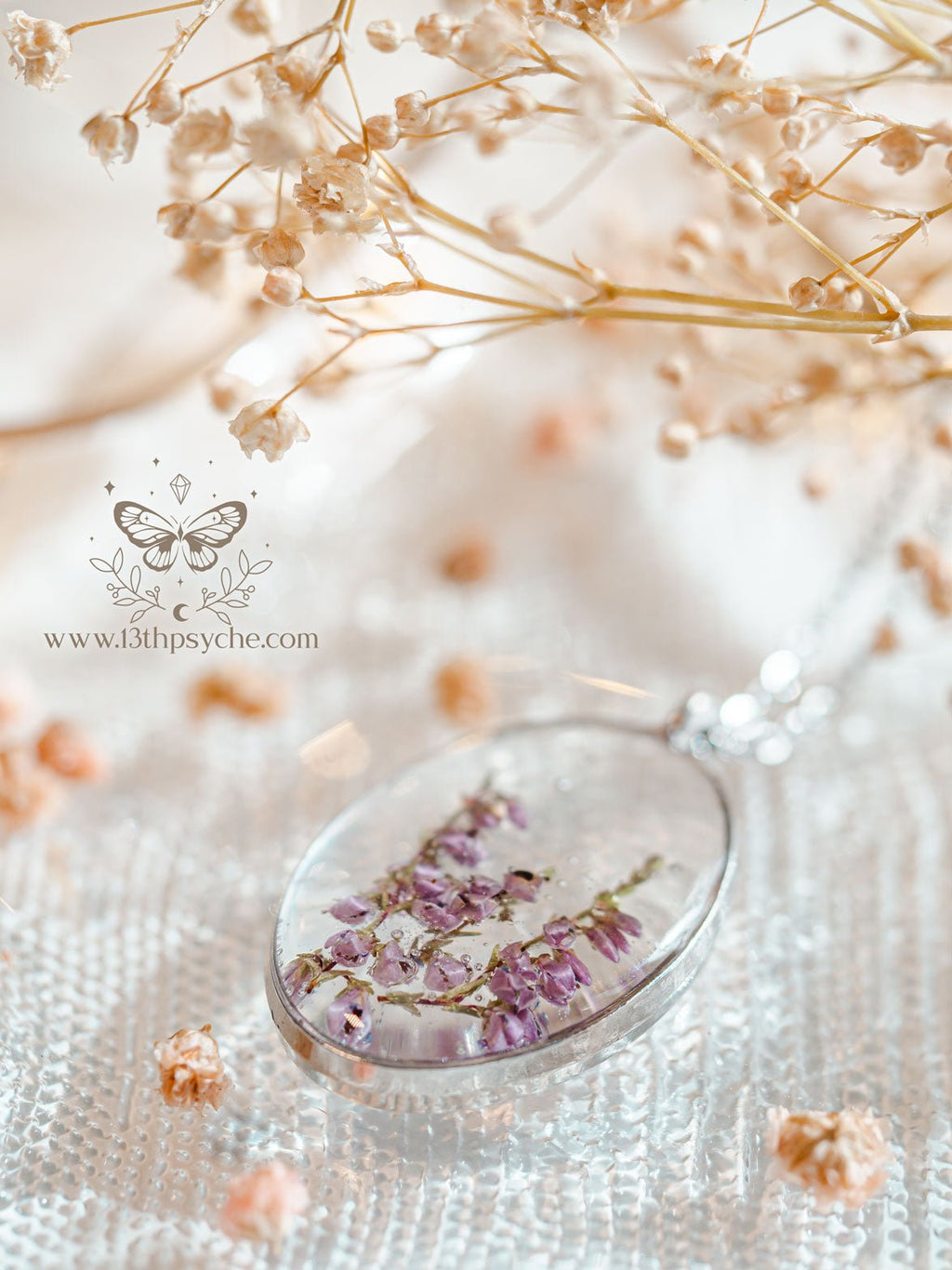 Handmade Dried heather pendant necklace pendant necklace - 13th Psyche