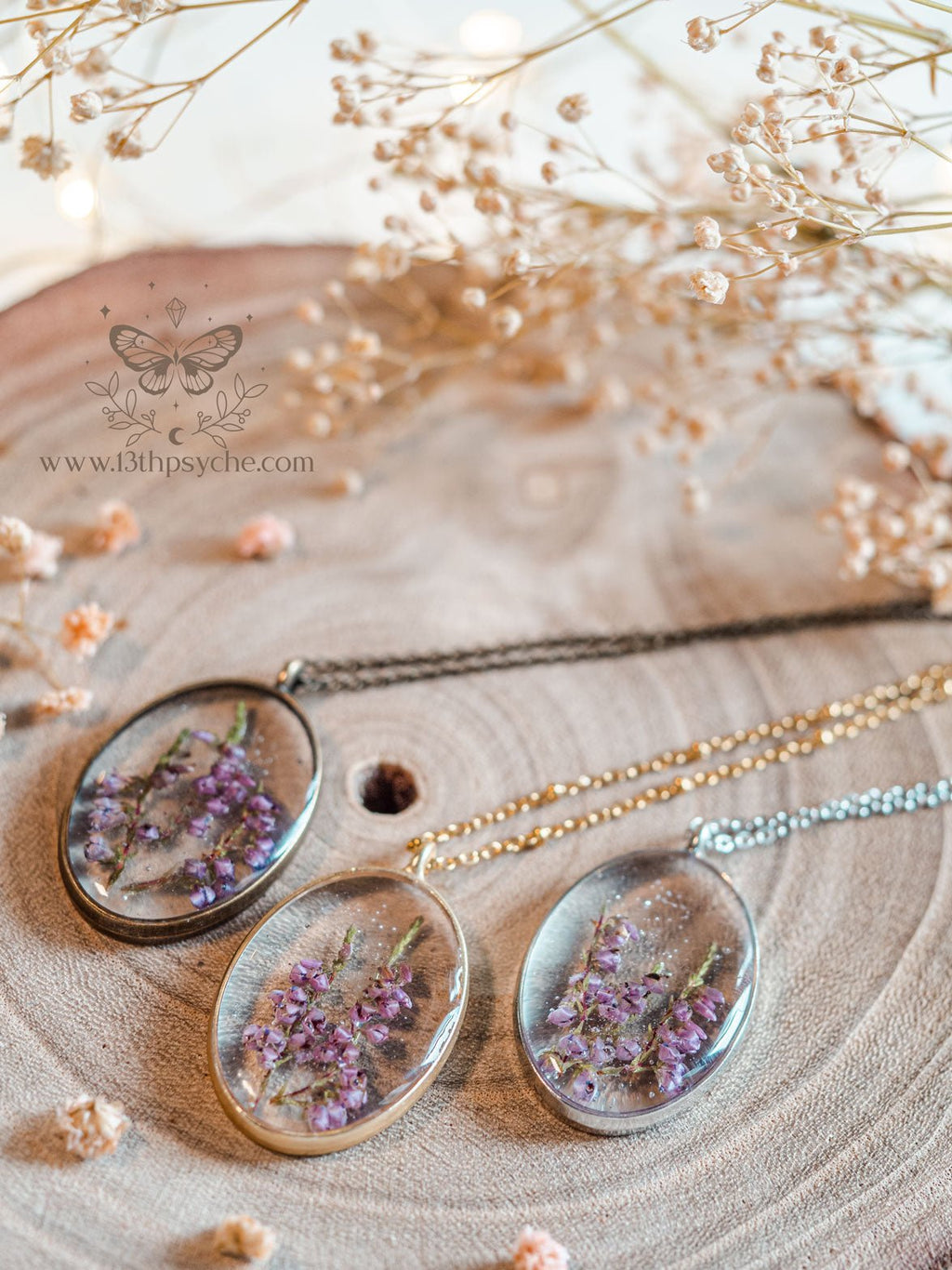 Handmade Dried heather pendant necklace pendant necklace - 13th Psyche