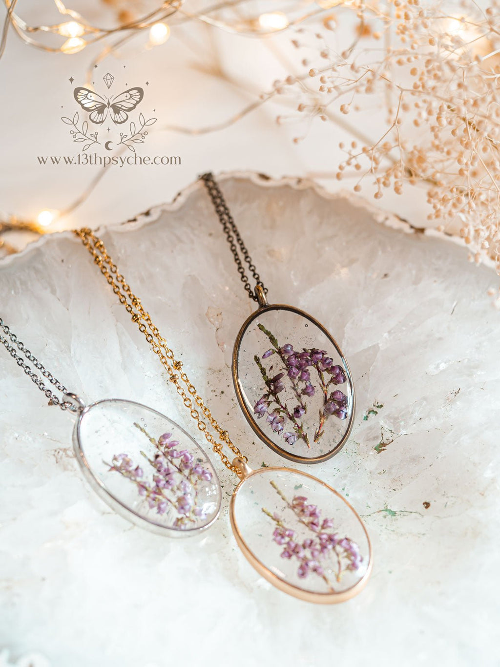Handmade Dried heather pendant necklace pendant necklace - 13th Psyche