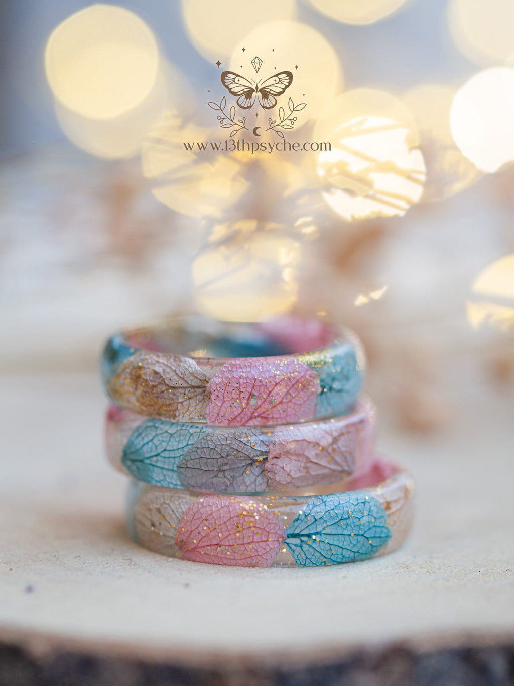 Handmade Dried Hydrangea flower petal resin ring - 13th Psyche