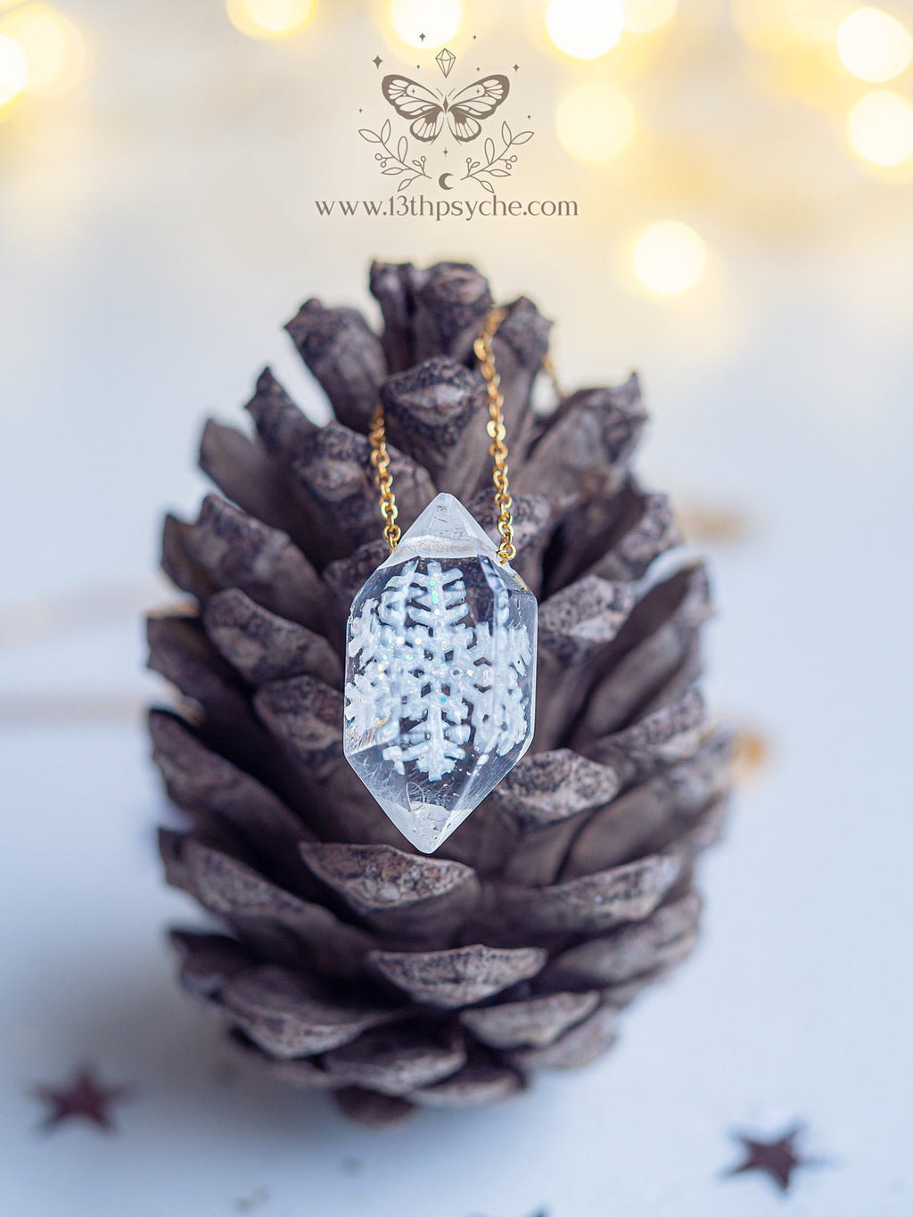 Handmade Encased snowflake crystal point pendant necklace - 13th Psyche