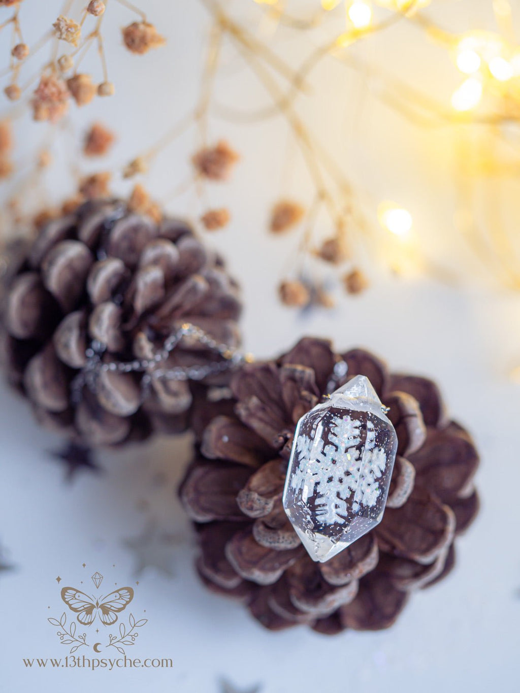 Handmade Encased snowflake crystal point pendant necklace - 13th Psyche