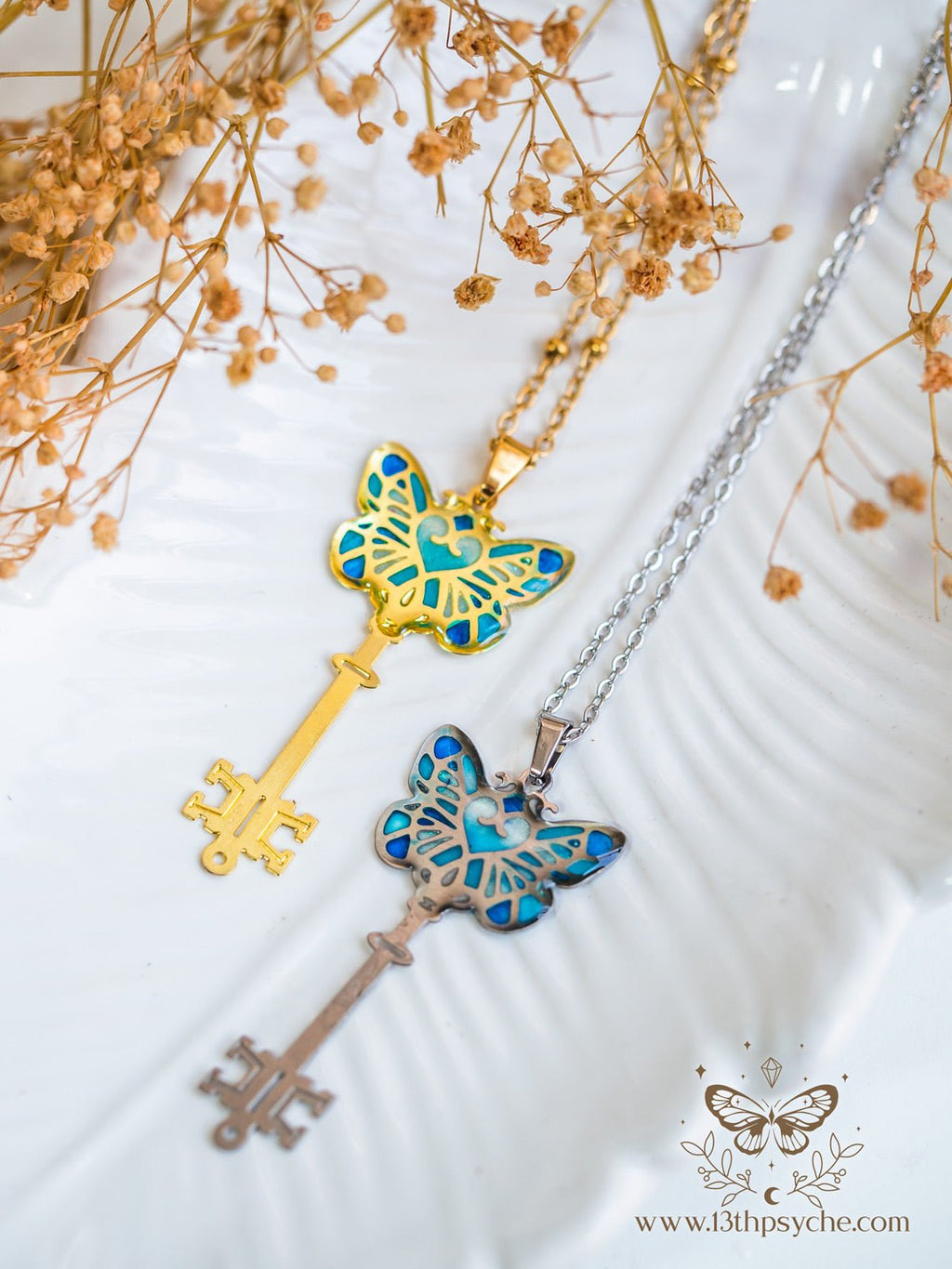 Handmade Fairytale Blue butterfly key necklace - 13th Psyche