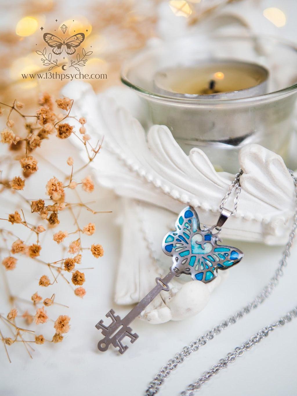 Handmade Fairytale Blue butterfly key necklace - 13th Psyche
