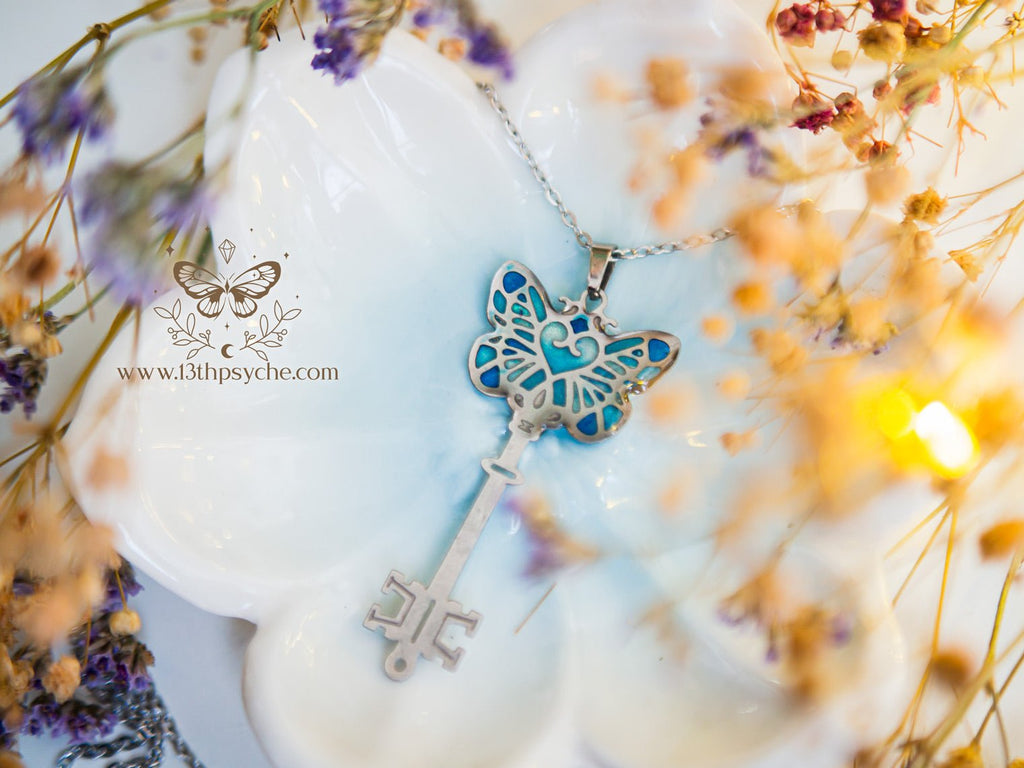 Handmade Fairytale Blue butterfly key necklace - 13th Psyche