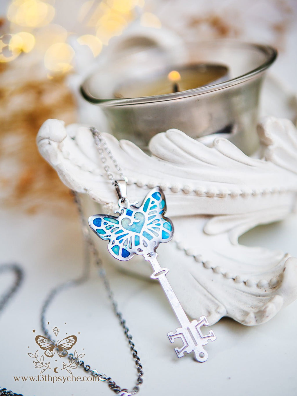 Handmade Fairytale Blue butterfly key necklace - 13th Psyche