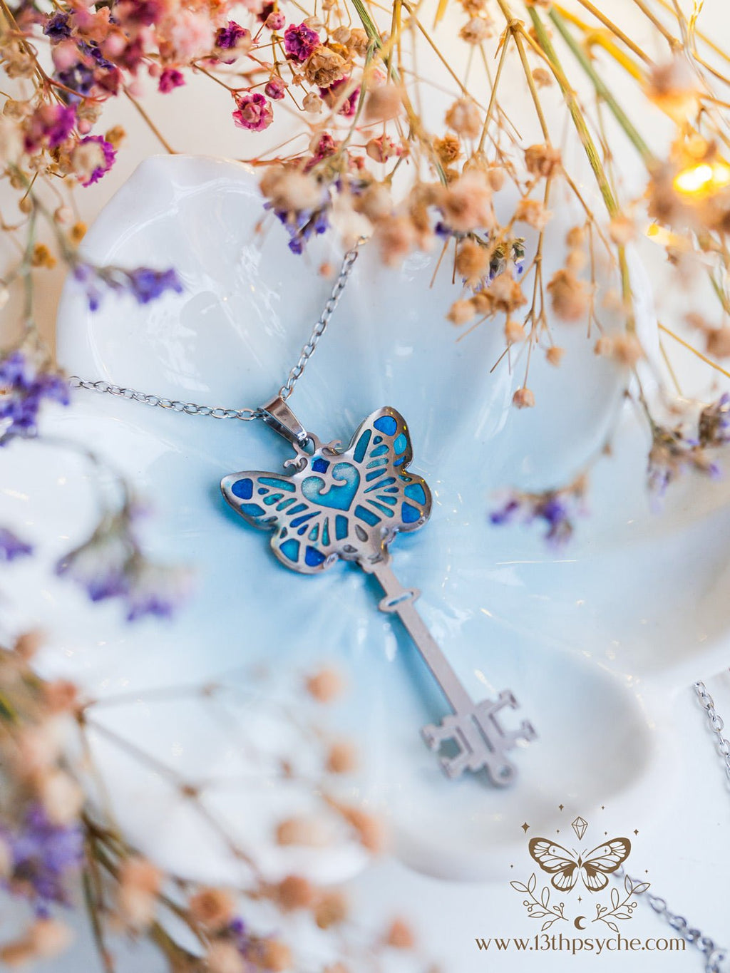 Handmade Fairytale Blue butterfly key necklace - 13th Psyche