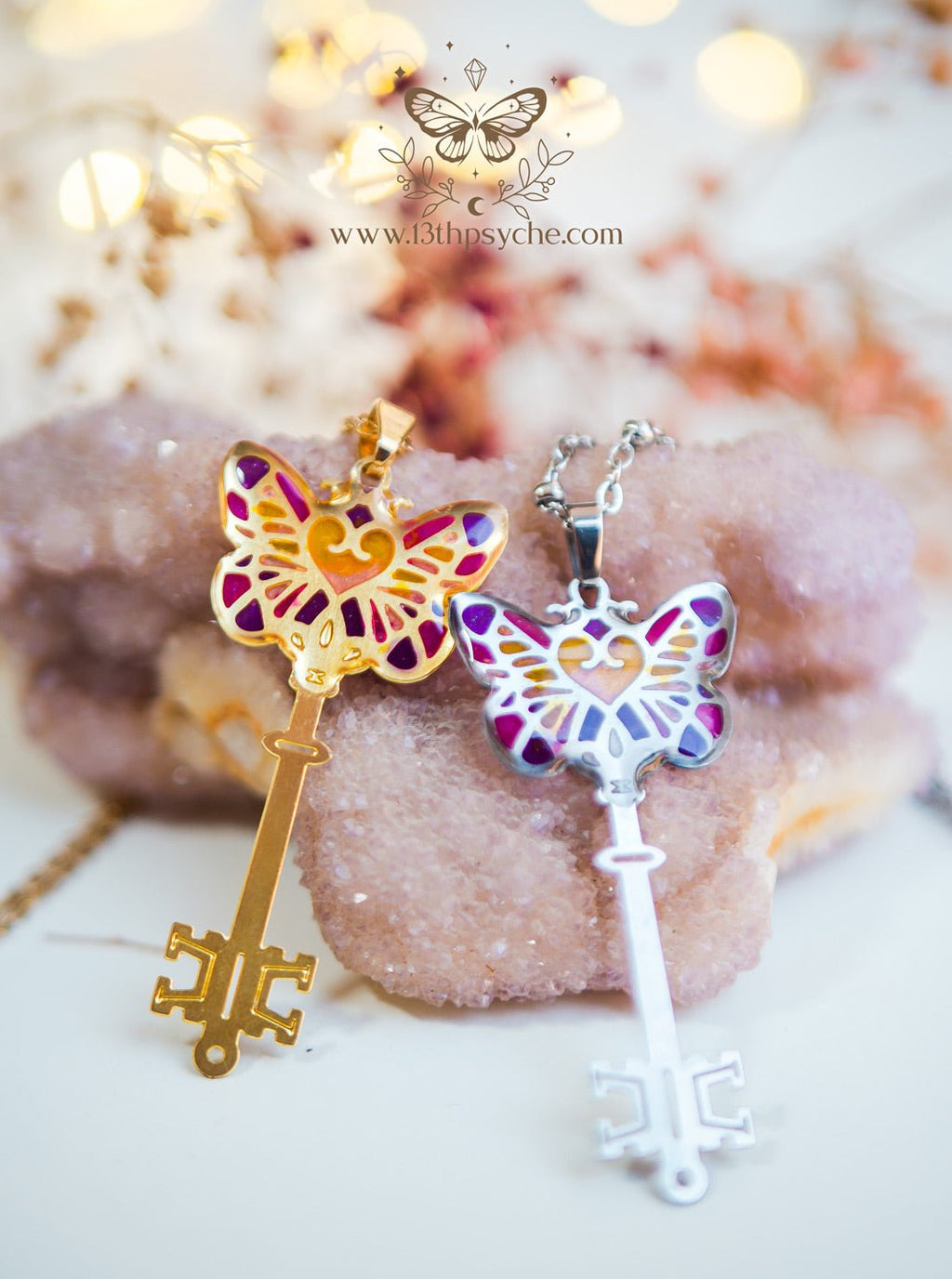 Handmade Fairytale Purple butterfly key necklace - 13th Psyche