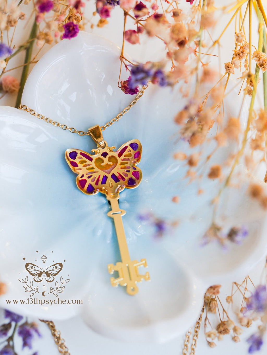 Handmade Fairytale Purple butterfly key necklace - 13th Psyche