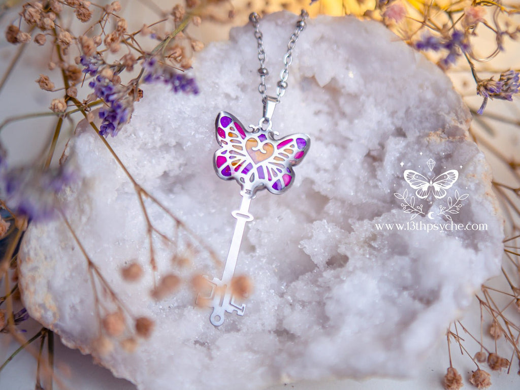 Handmade Fairytale Purple butterfly key necklace - 13th Psyche
