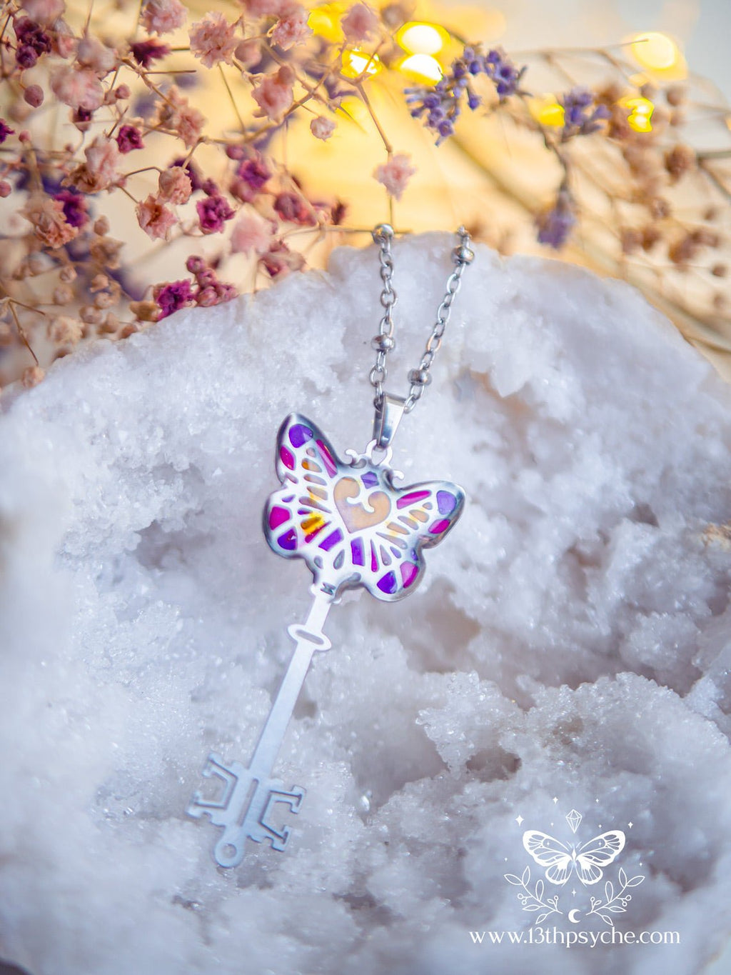 Handmade Fairytale Purple butterfly key necklace - 13th Psyche