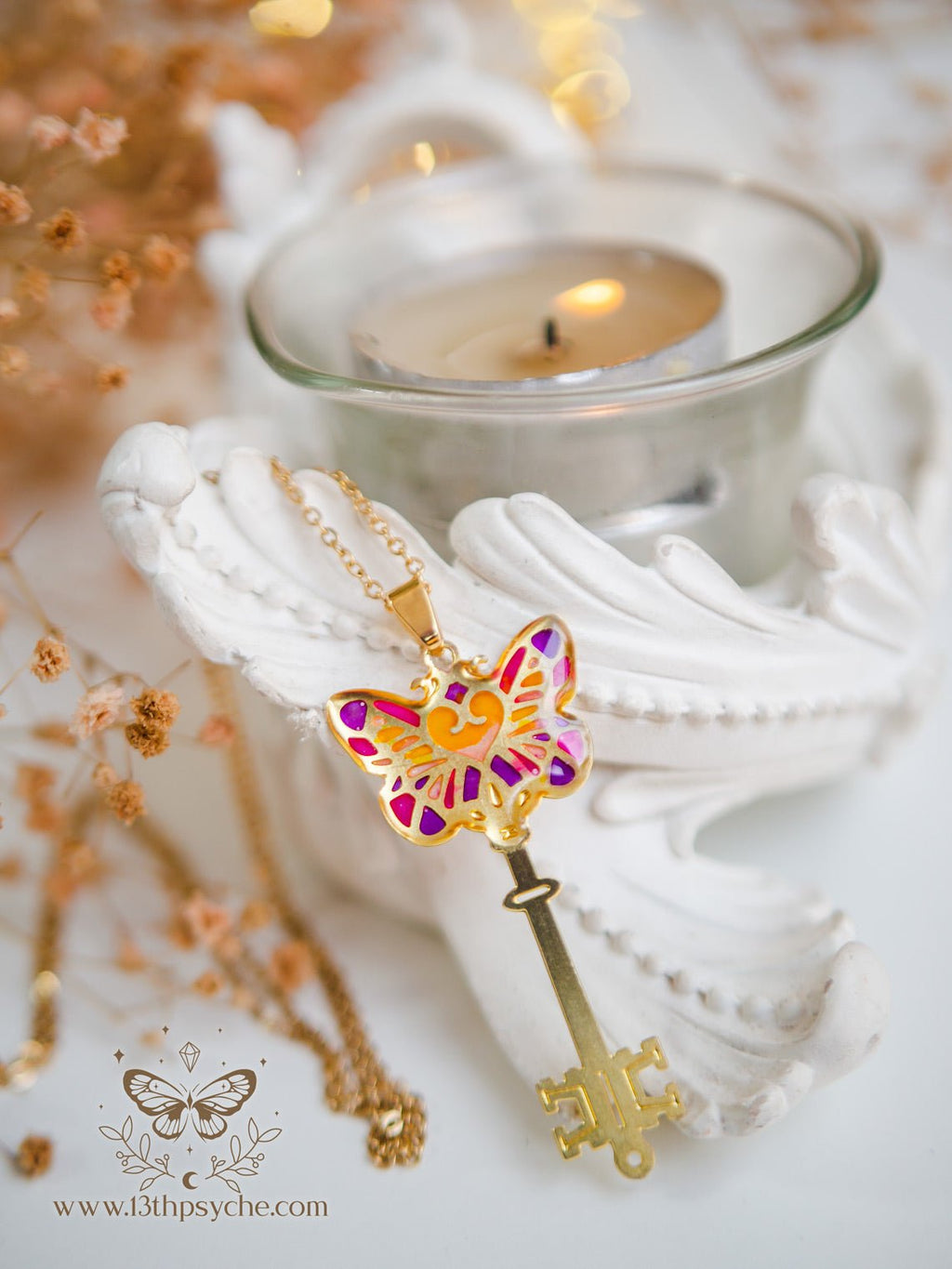 Handmade Fairytale Purple butterfly key necklace - 13th Psyche
