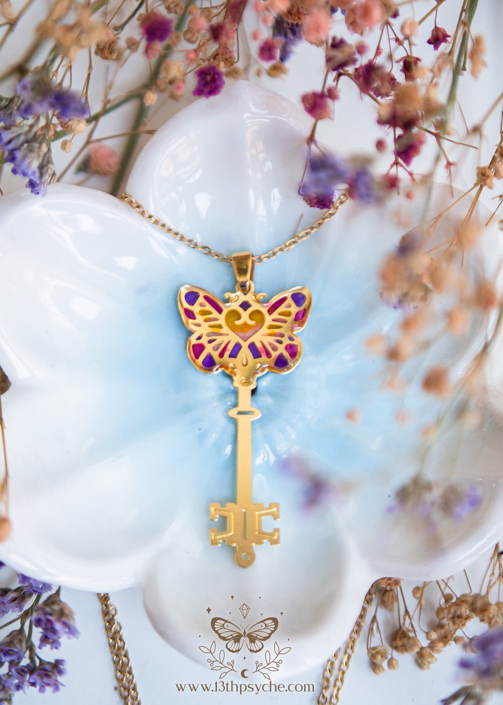 Handmade Fairytale Purple butterfly key necklace - 13th Psyche