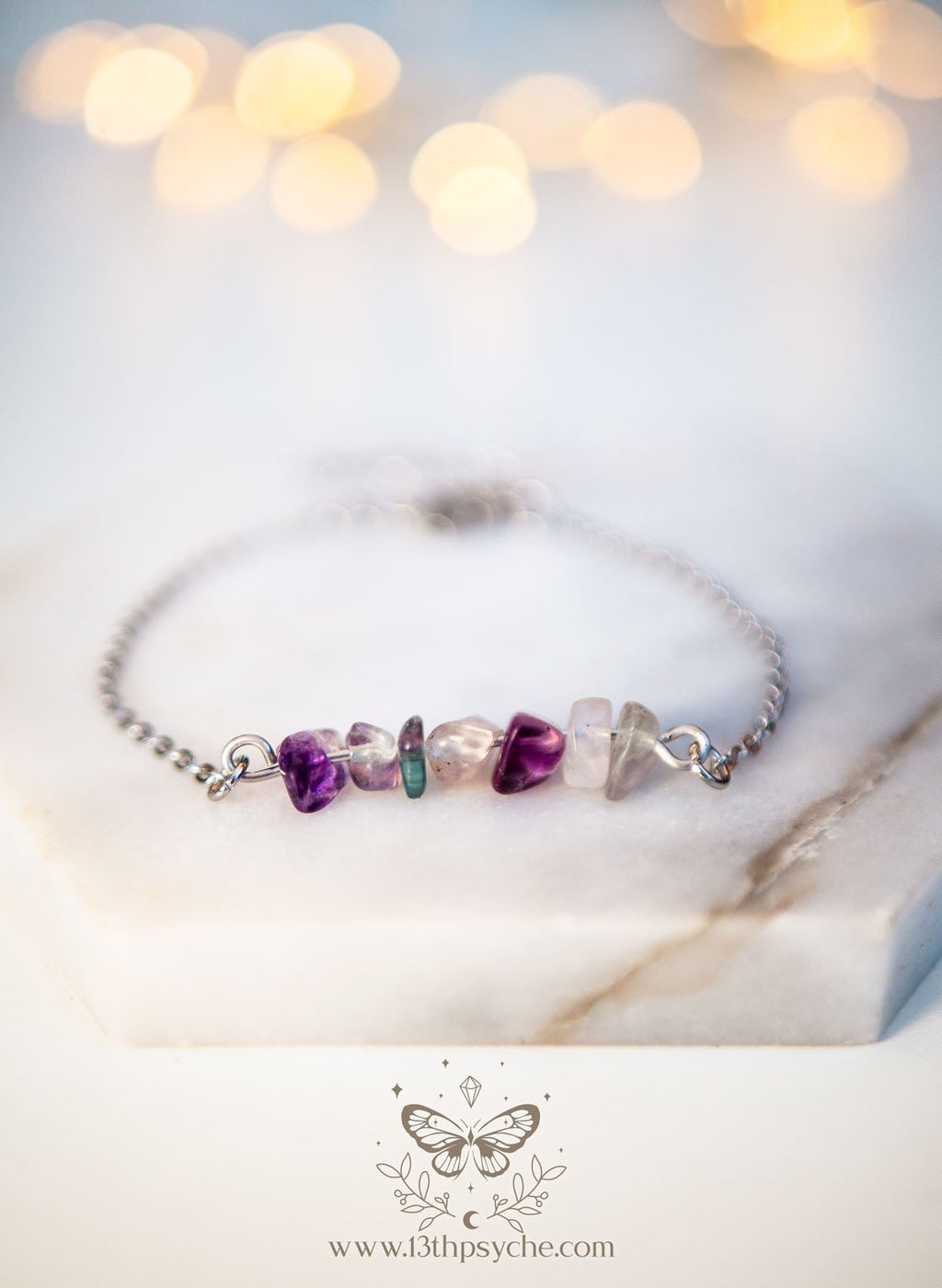 Handmade Fluorite gemstone stainless steel bracelet - 13th Psyche
