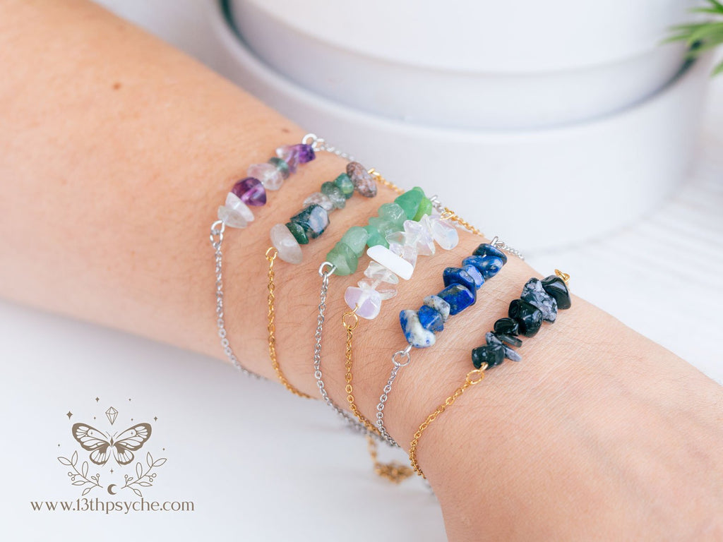 Handmade Fluorite gemstone stainless steel bracelet - 13th Psyche