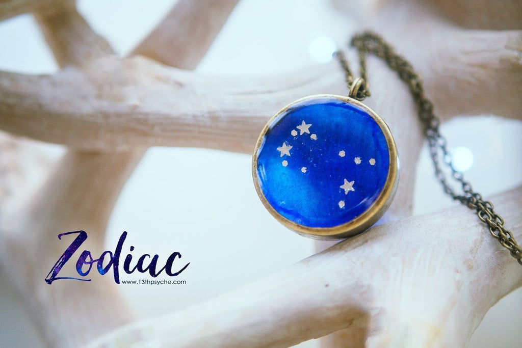 Handmade Zodiac jewelry, Gemini constellation necklace. - 13th Psyche