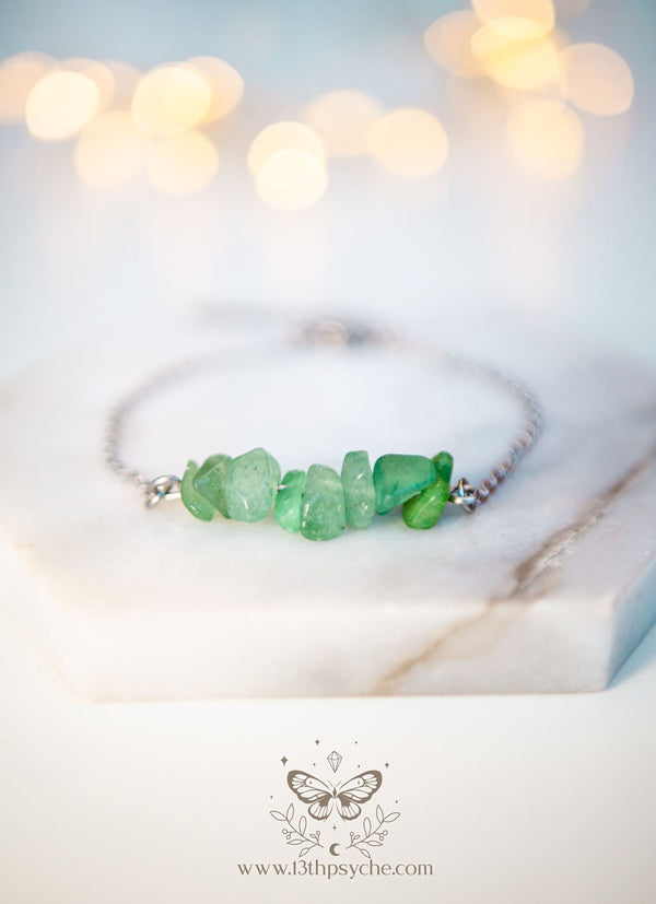 Handmade Green aventurine gemstone stainless steel bracelet - 13th Psyche