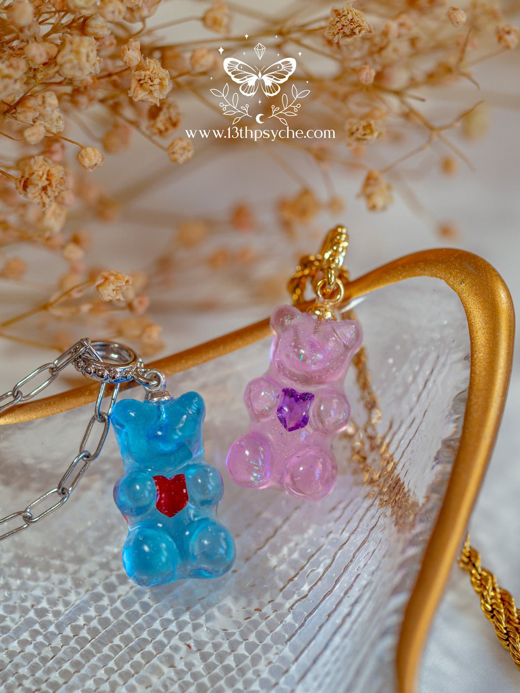 Handmade Heart gummy bear necklace, candy bear charm pendant - 13th Psyche