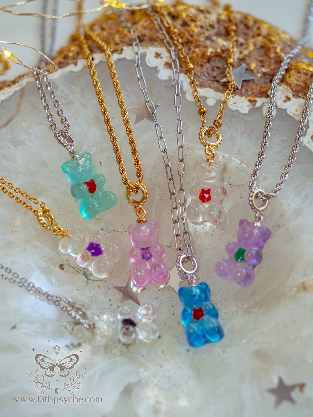 Handmade Heart gummy bear necklace, candy bear charm pendant - 13th Psyche