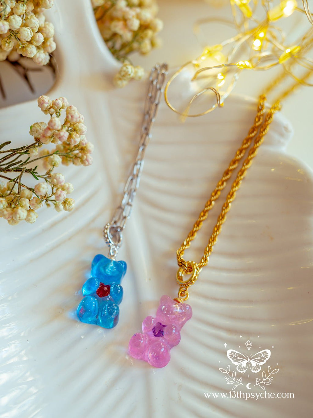 Handmade Heart gummy bear necklace, candy bear charm pendant - 13th Psyche