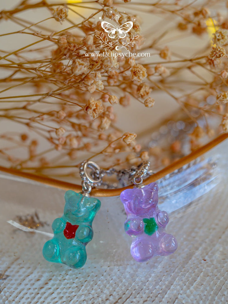 Handmade Heart gummy bear necklace, candy bear charm pendant - 13th Psyche