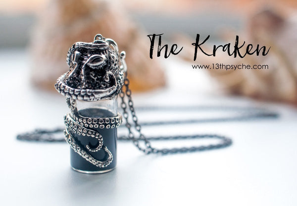Handmade Kraken, octopus bottle pendant necklace - 13th Psyche