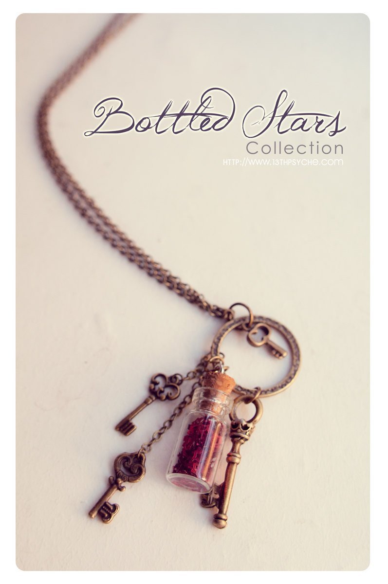 Handmade Skeleton keys glass bottle vial pendant necklace - 13th Psyche