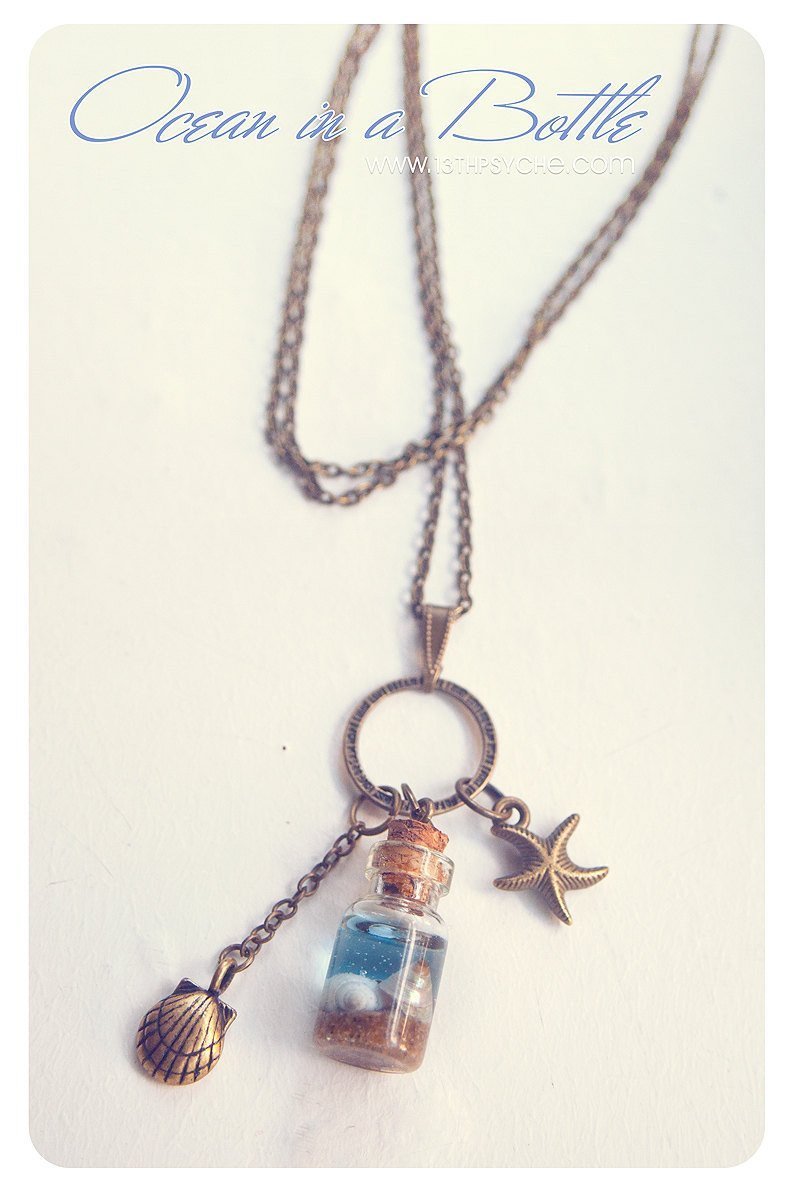 Handmade Ocean in a bottle pendant necklace - 13th Psyche