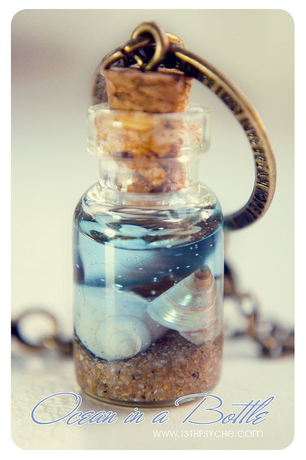 Handmade Ocean in a bottle pendant necklace - 13th Psyche