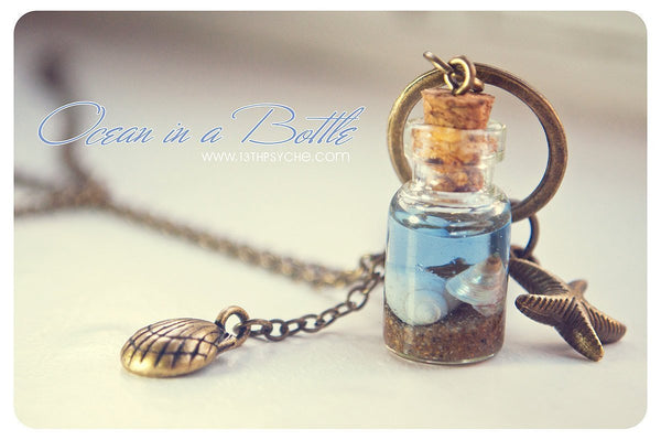 Handmade Ocean in a bottle pendant necklace - 13th Psyche