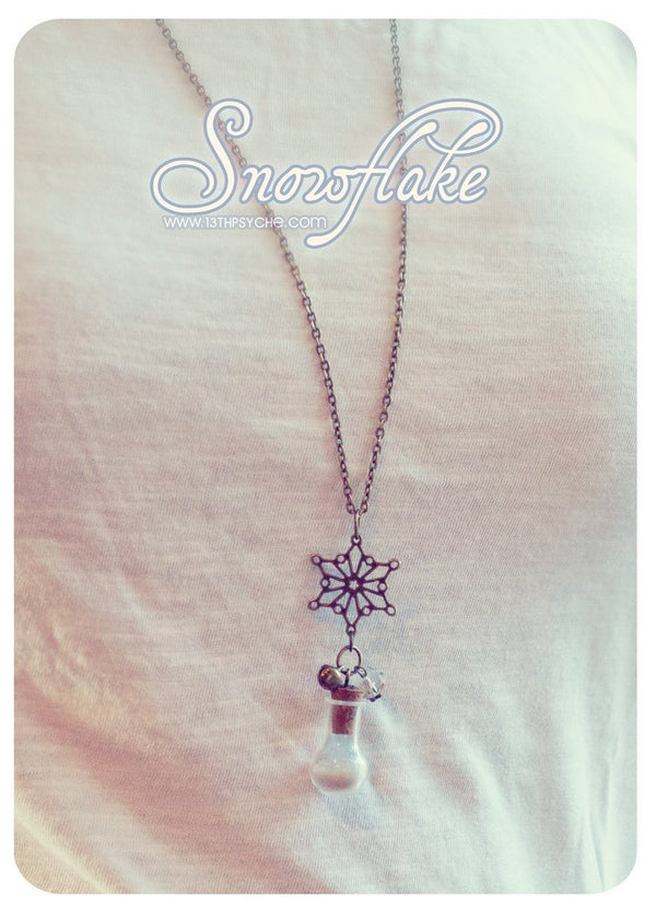 Handmade Snow and snowflake vial pendant necklace - 13th Psyche