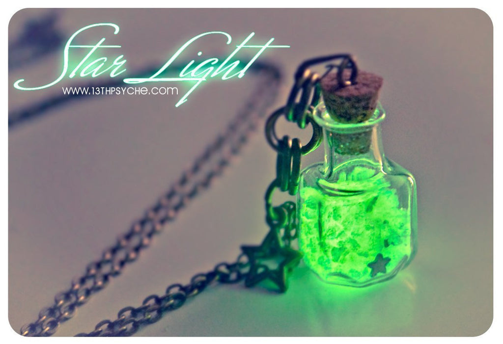 Handmade Glow in the dark bottle pendant necklace - 13th Psyche