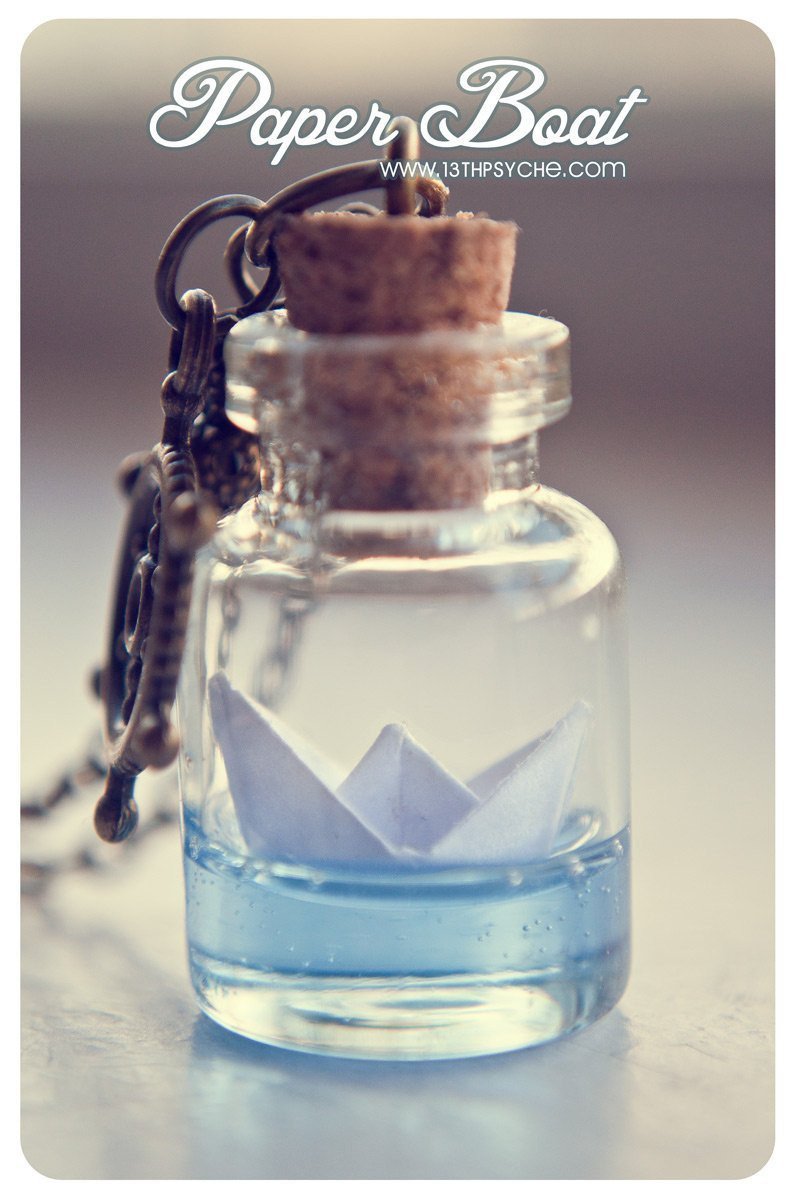 Handmade Origami paper boat bottle pendant necklace - 13th Psyche