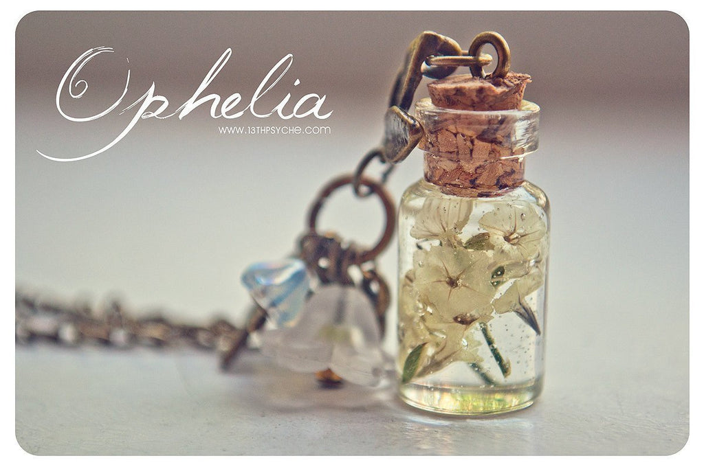 Handmade Real yellow dried flowers in resin vial necklace - 13th Psyche