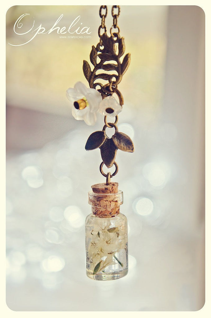 Handmade Real yellow dried flowers in resin vial necklace - 13th Psyche