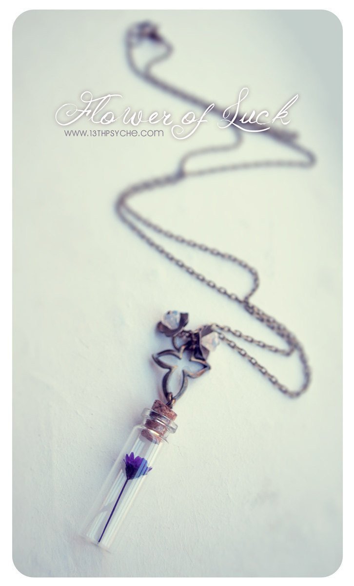 Handmade Tiny dried daisy flower bottle pendant necklace - 13th Psyche