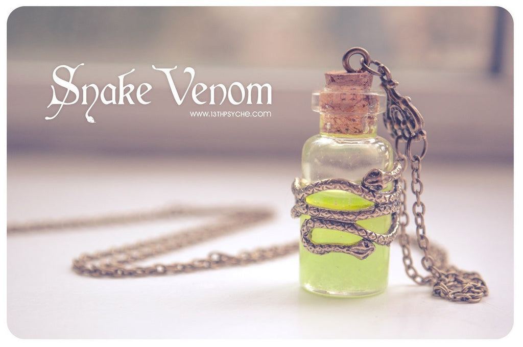 Handmade Glow in the dark, snake venom poison bottle pendant necklace - 13th Psyche