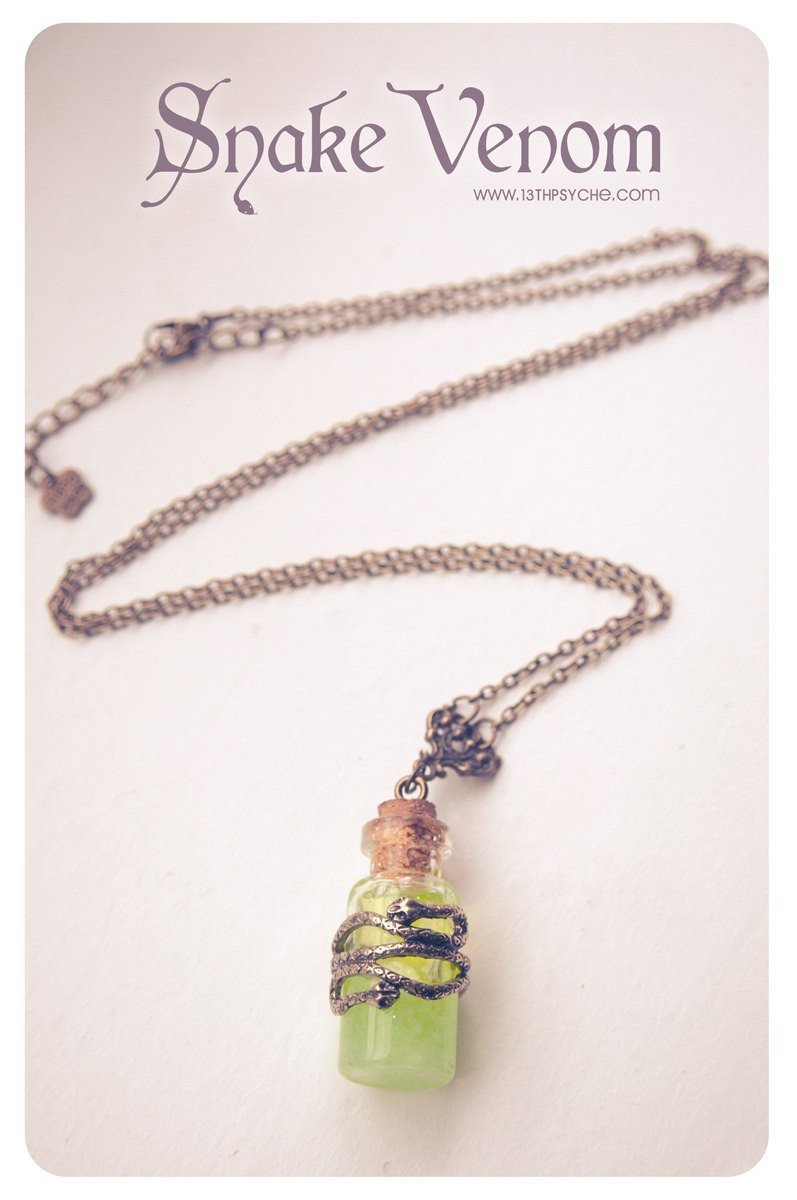 Handmade Glow in the dark, snake venom poison bottle pendant necklace - 13th Psyche