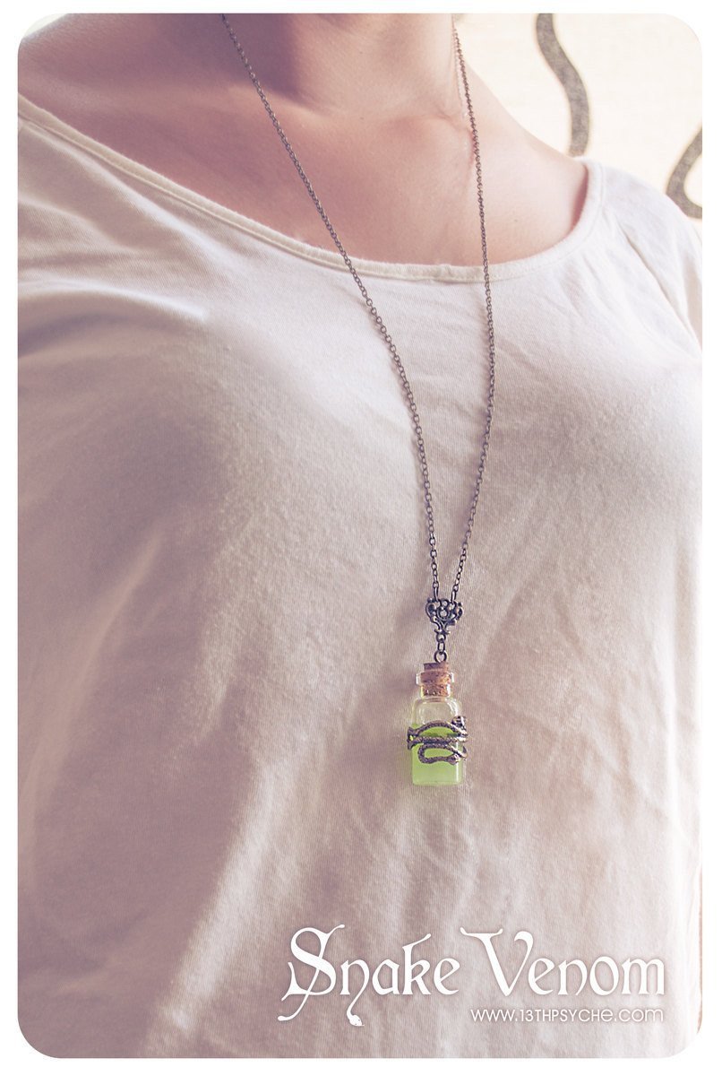 Handmade Glow in the dark, snake venom poison bottle pendant necklace - 13th Psyche