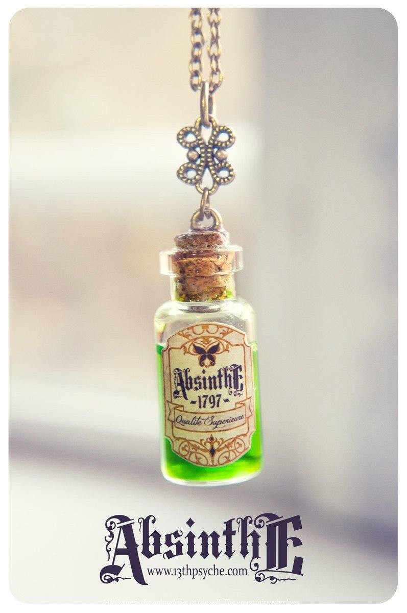 Handmade Absinthe bottle necklace - 13th Psyche