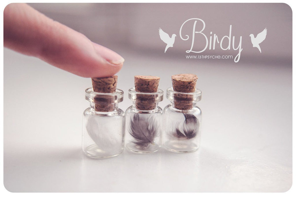 Handmade Tiny real feather vial pendant necklace - 13th Psyche